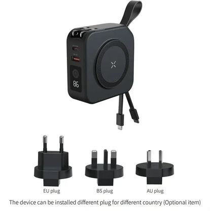 10000mAh Travel Adaptor Power Bank with Built in Cables