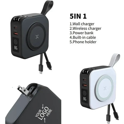 10000mAh Travel Adaptor Power Bank with Built in Cables