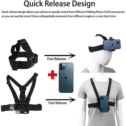 Mobile Phone Chest Harness Mount Head Strap Holder for VLOG