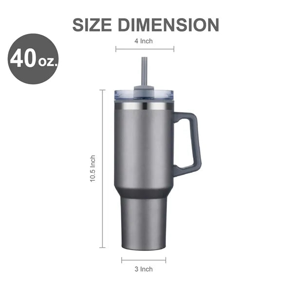 40 oz. Double Wall Insulated Travel Mug w/ Handle and Straw