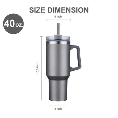 40 oz. Double Wall Insulated Travel Mug w/ Handle and Straw
