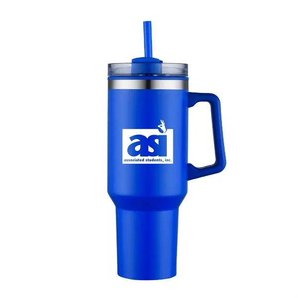 40 oz. Double Wall Insulated Travel Mug w/ Handle and Straw