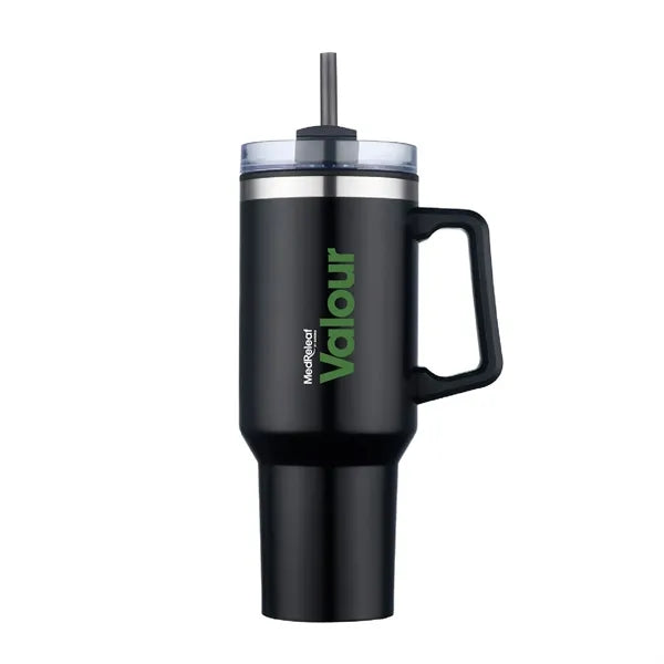40 oz. Double Wall Insulated Travel Mug w/ Handle and Straw
