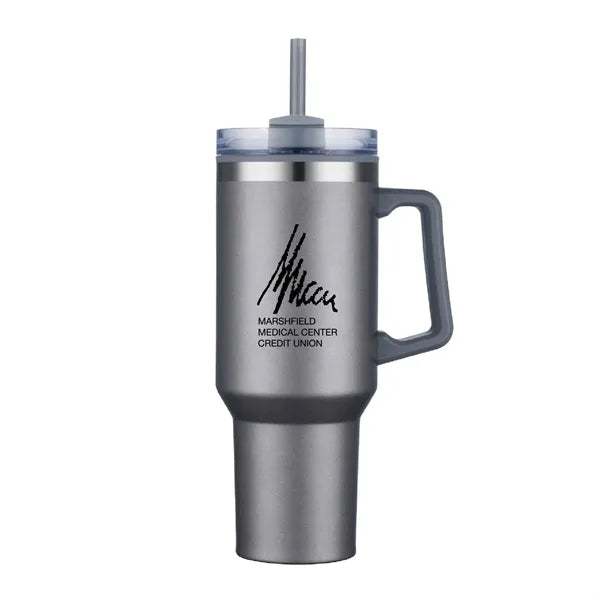 40 oz. Double Wall Insulated Travel Mug w/ Handle and Straw