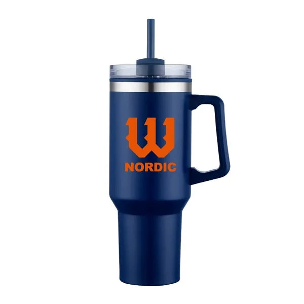 40 oz. Double Wall Insulated Travel Mug w/ Handle and Straw