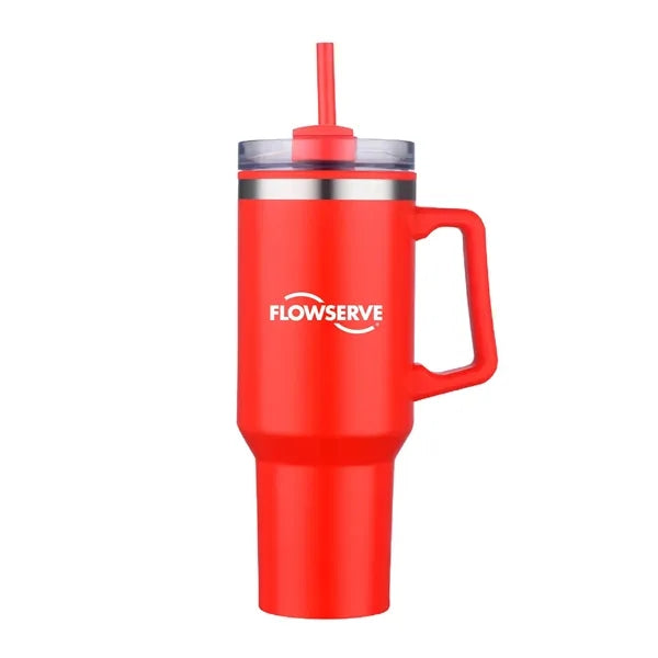 40 oz. Double Wall Insulated Travel Mug w/ Handle and Straw