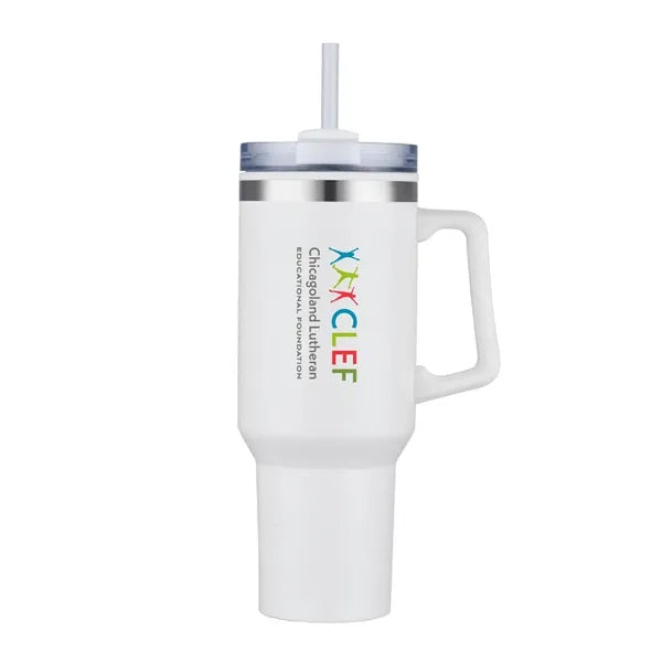 40 oz. Double Wall Insulated Travel Mug w/ Handle and Straw