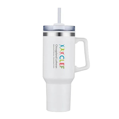 40 oz. Double Wall Insulated Travel Mug w/ Handle and Straw