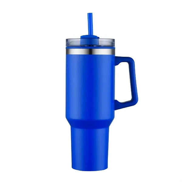 40 oz. Double Wall Insulated Travel Mug w/ Handle and Straw