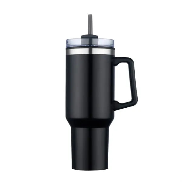 40 oz. Double Wall Insulated Travel Mug w/ Handle and Straw