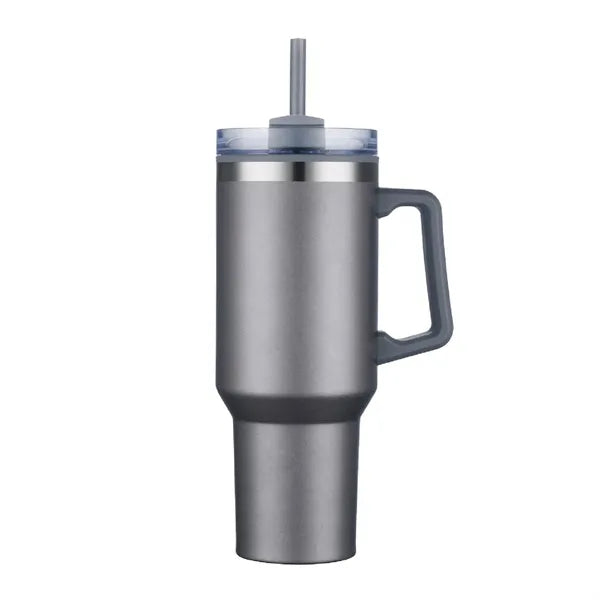 40 oz. Double Wall Insulated Travel Mug w/ Handle and Straw