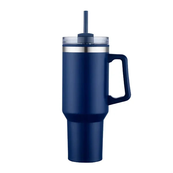 40 oz. Double Wall Insulated Travel Mug w/ Handle and Straw