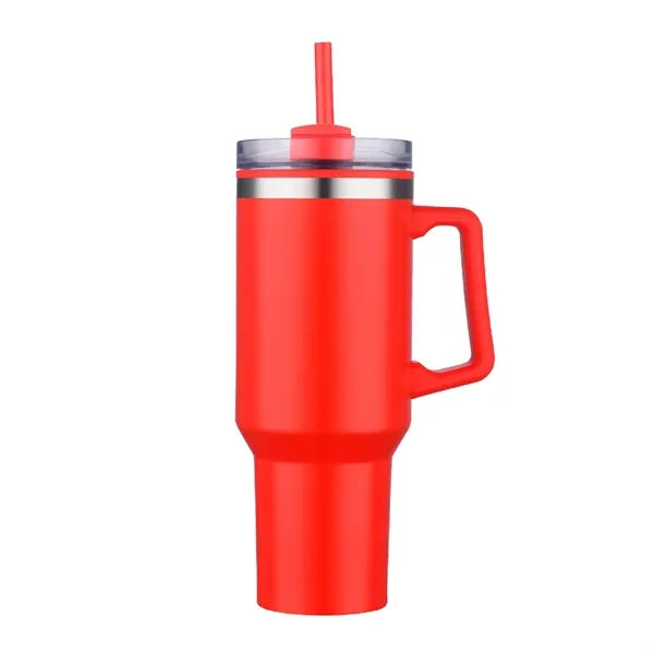 40 oz. Double Wall Insulated Travel Mug w/ Handle and Straw