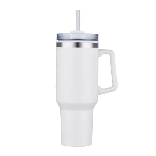 40 oz. Double Wall Insulated Travel Mug w/ Handle and Straw