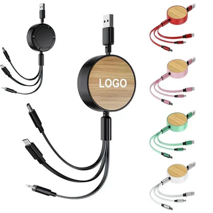 Wood Grain Retractable 3-In-1 Fast Charge Data Cable