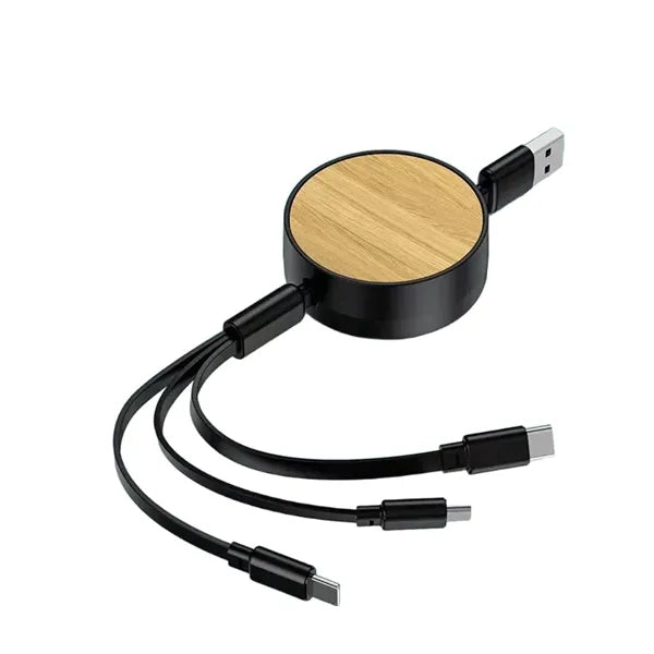 Wood Grain Retractable 3-In-1 Fast Charge Data Cable