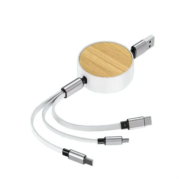 Wood Grain Retractable 3-In-1 Fast Charge Data Cable