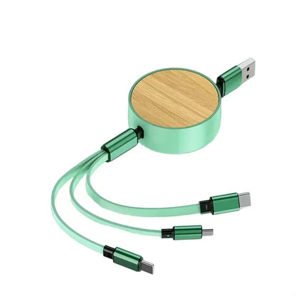 Wood Grain Retractable 3-In-1 Fast Charge Data Cable