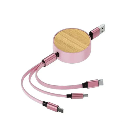 Wood Grain Retractable 3-In-1 Fast Charge Data Cable