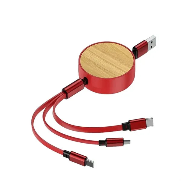 Wood Grain Retractable 3-In-1 Fast Charge Data Cable
