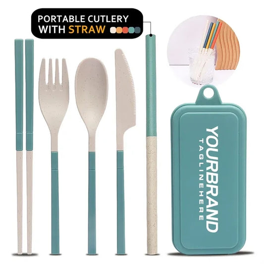 PortableEco-Friendly Cutlery Set with Straw and Case