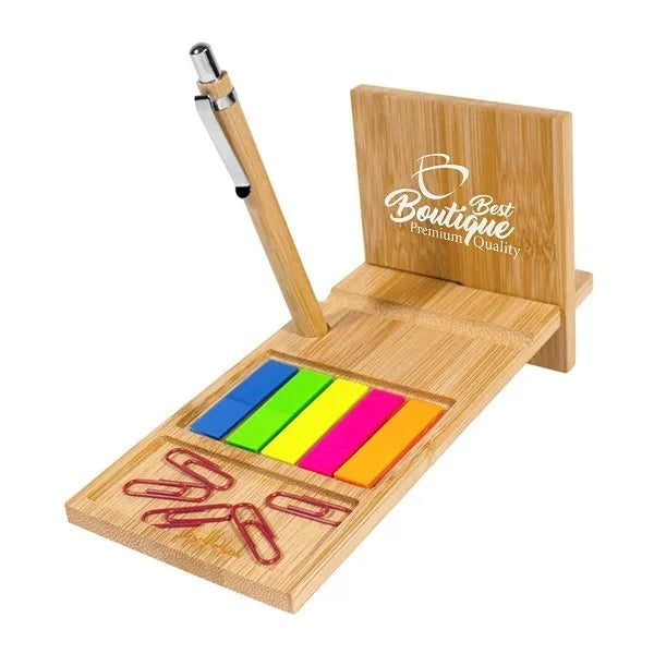 Bamboo Desk Organizer with Phone Stand and Sticky Notes