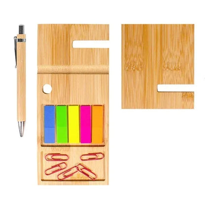 Bamboo Desk Organizer with Phone Stand and Sticky Notes