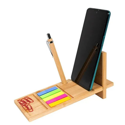 Bamboo Desk Organizer with Phone Stand and Sticky Notes