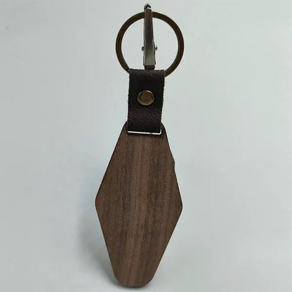 Engraved Wooden Keychain with Leather Strap Key Tags