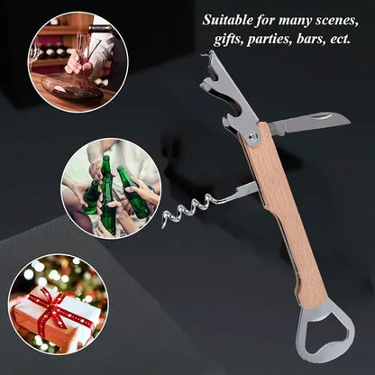 4 in 1 Wooden Wine Bottle Opener