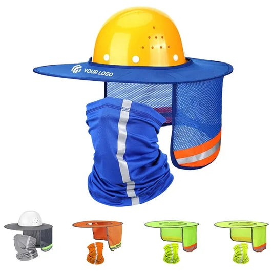 Reflective full brim mesh hard hat sun shade neck gaiter