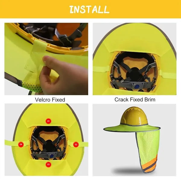 Reflective full brim mesh hard hat sun shade neck gaiter
