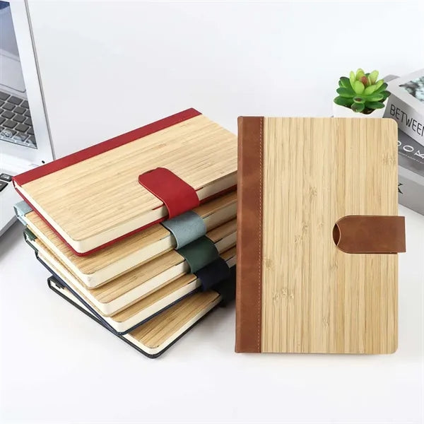 Bamboo Cover Magnetic Buckle Diary Office Ruled Notebook