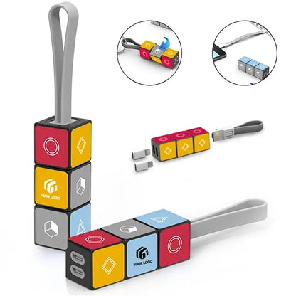 Versatile portable rotation cube fast 3 in 1 charging cable
