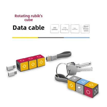 Versatile portable rotation cube fast 3 in 1 charging cable
