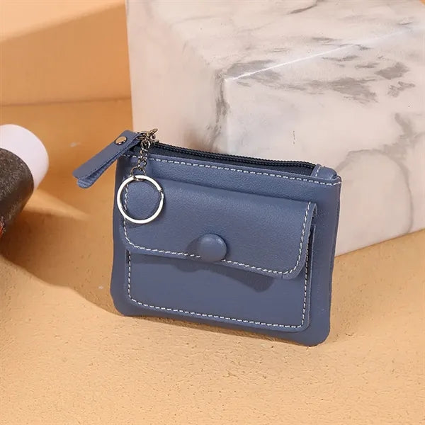 Travel PU leather small pouch zipper coin purse with keyring