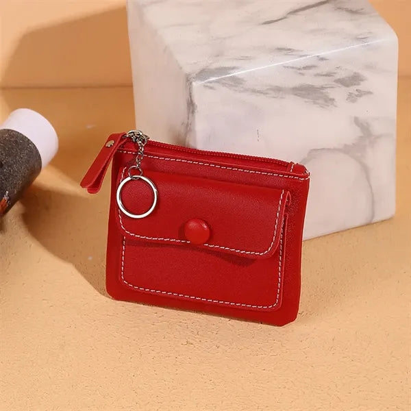 Travel PU leather small pouch zipper coin purse with keyring