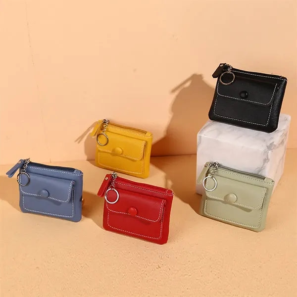 Travel PU leather small pouch zipper coin purse with keyring