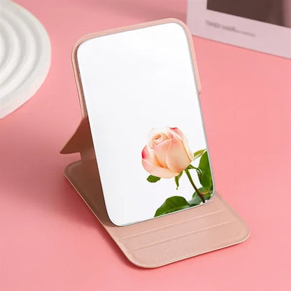 Mini High Definition Hand-held Desktop Stand Folding Mirror