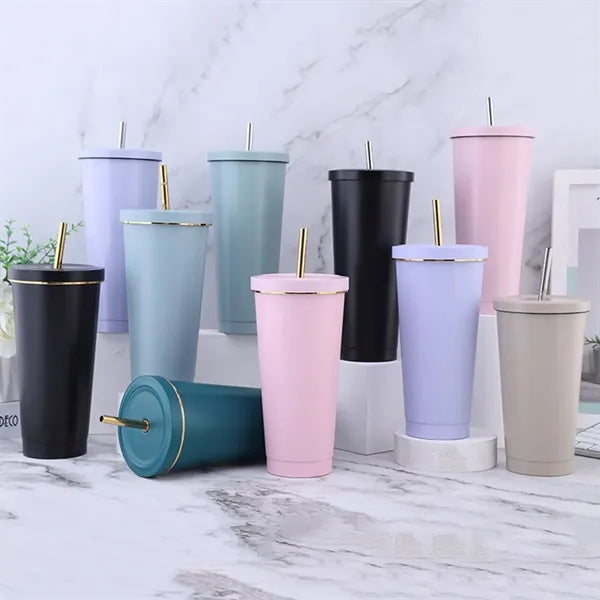 Large capacity stainless steel vacuum insulated straw cup
