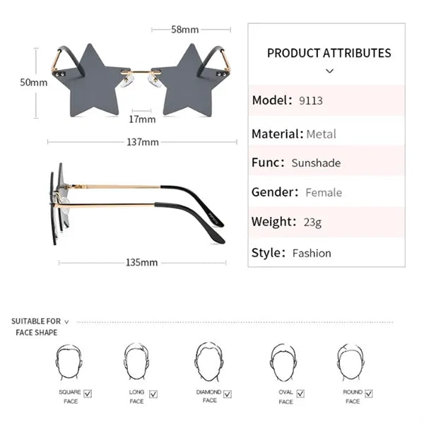 Rimless Star Shape Sunglasses