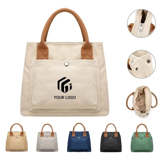 Vintage Fashionable Handbag Canvas Tote with Multi Pockets