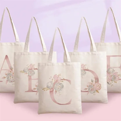 Floral Letter Simple Shopping Wedding Canvas Tote Bag