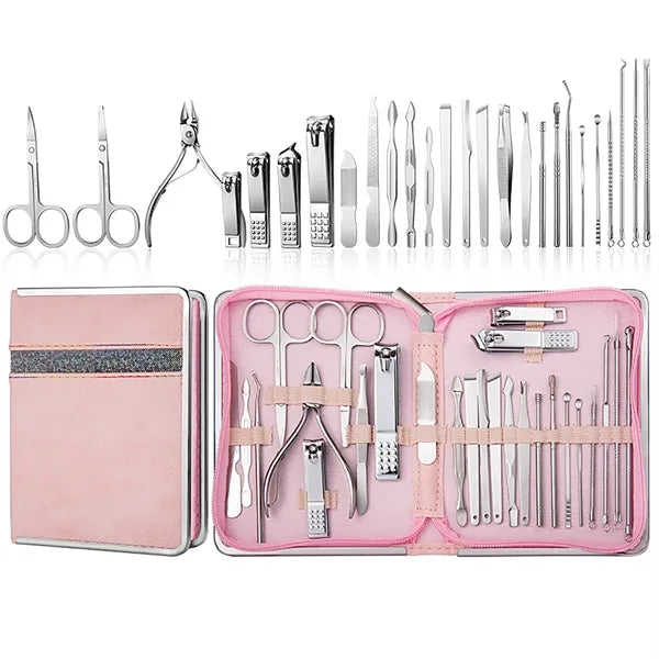 stainless steel beauty set w/ zipper bag