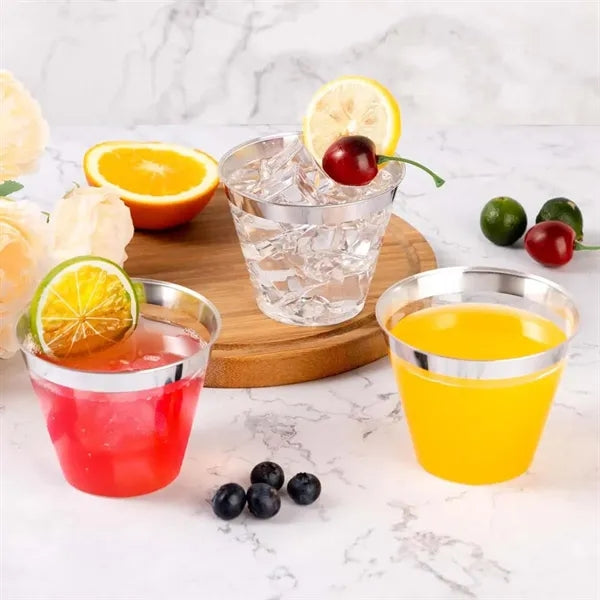 9oz Clear Wedding Party Cocktail Gold Rimmed Plastic Cup