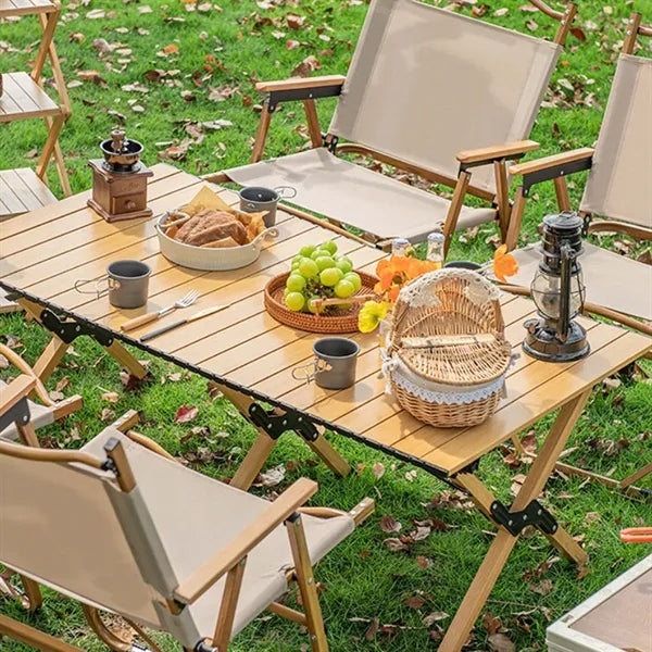 Lightweight Wood Grain Folding Camping Chair with Net Bag