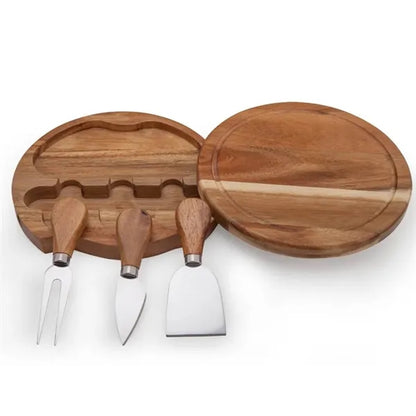 Wood Cheese Board with Knives Set
