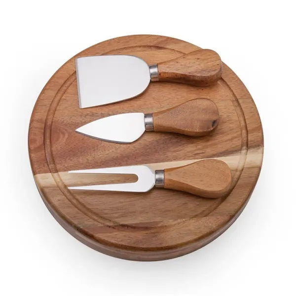 Wood Cheese Board with Knives Set
