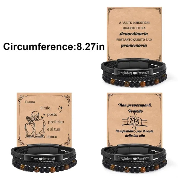 Triple Layer Beaded Braided Leather Bracelet with a Card