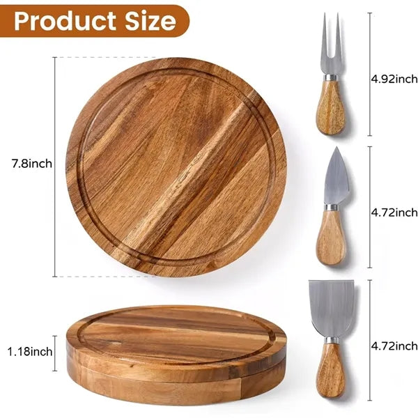 Wood Cheese Board with Knives Set